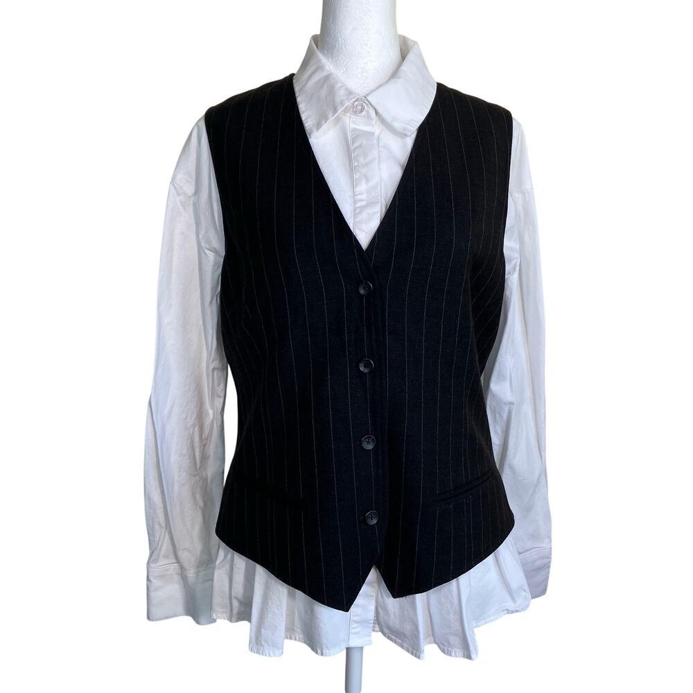 Rafaella Sz 8 Vintage Y2K Wool Blend Pinstripe Tailored Vest Button-front